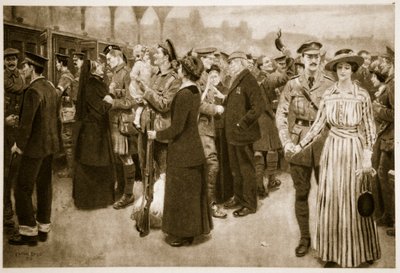 The moment of farewell: A touching scene at Victoria Station during war time, 1915 by Frank Dadd